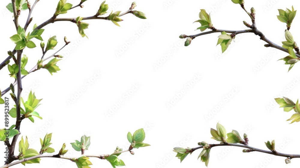 Twig frame with green buds in raster format Twig frame with green buds in raster format