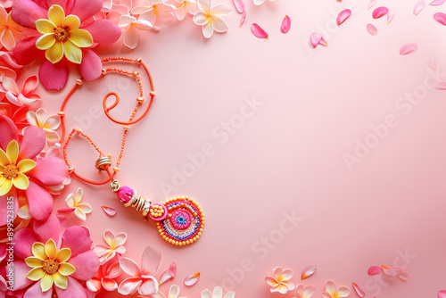 Rakhi braslets on pastel background, copy space photo