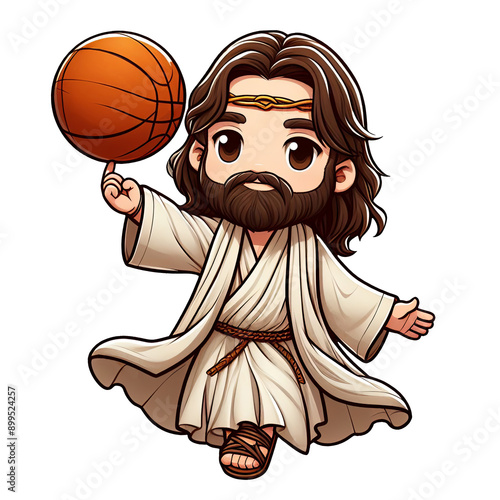 jesus play trick spin basketball on finger  photo