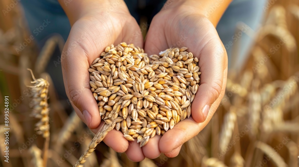 o hands holding a heart shaped pile of barley