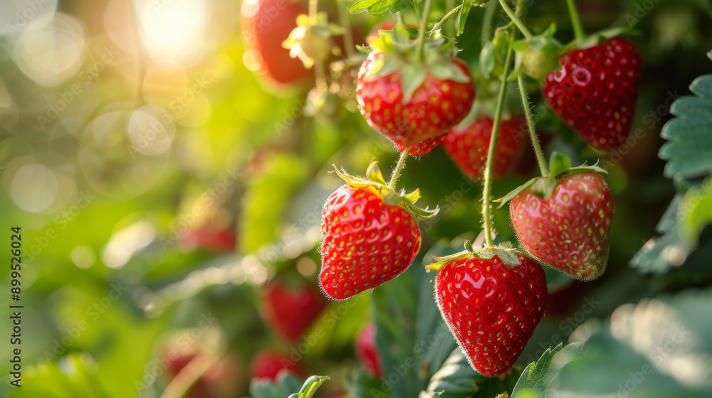 Strawberry plants bearing ripe fruits in a sunlit garden, showcasing the abundance and freshness of the berries. Strawberry plants bearing ripe fruits in a sunlit garden, showcasing the abundance and freshness of the berries.