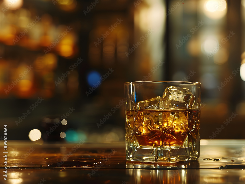 Whiskey with ice in a transparent glass. Neural network AI generated art Whiskey with ice in a transparent glass. Neural network AI generated art