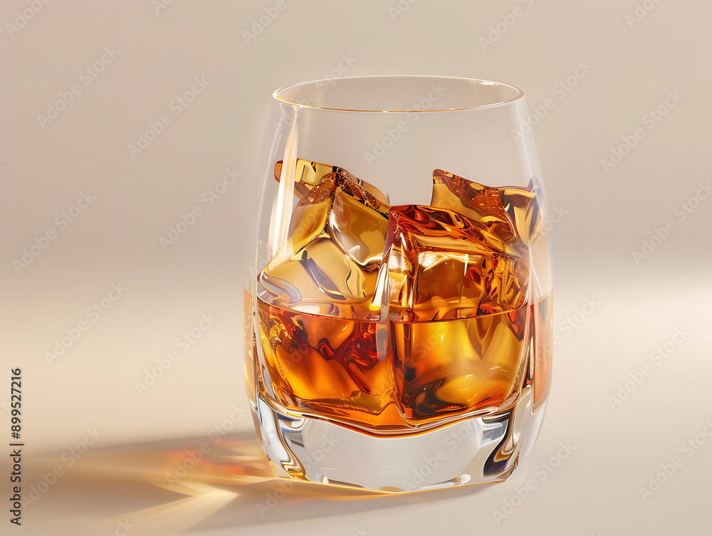 Whiskey with ice in a transparent glass. Neural network AI generated art Whiskey with ice in a transparent glass. Neural network AI generated art