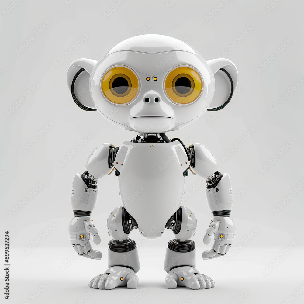 Robot monkey with yellow eyes, isolated on white background Robot monkey with yellow eyes, isolated on white background