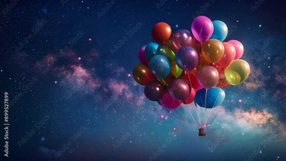 A bunch of colorful balloons floating in the sky. The balloons are of ...