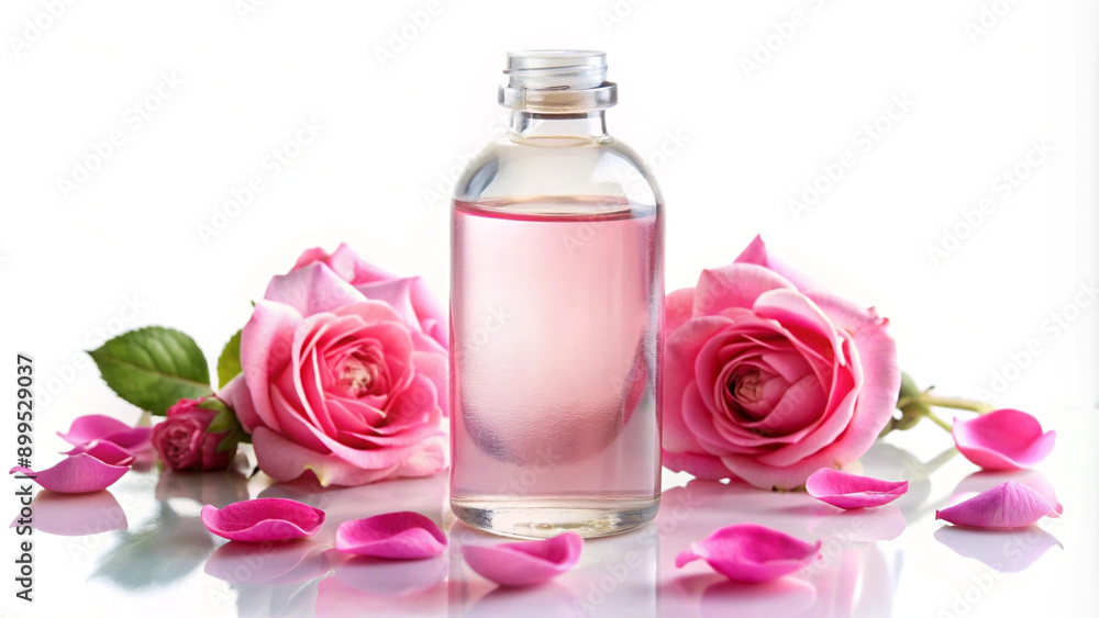 Healthy cooking element Rose water on white background Healthy cooking element Rose water on white background
