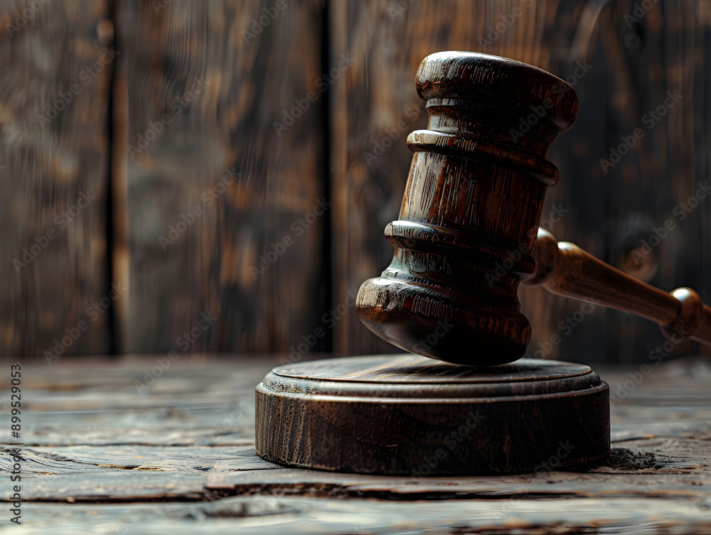 Wooden judge's gavel on the table as a trial concept. Neural network AI generated art