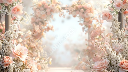 Elegant Wedding Frame with Romantic Details in Soft Colors - Front View Illustration