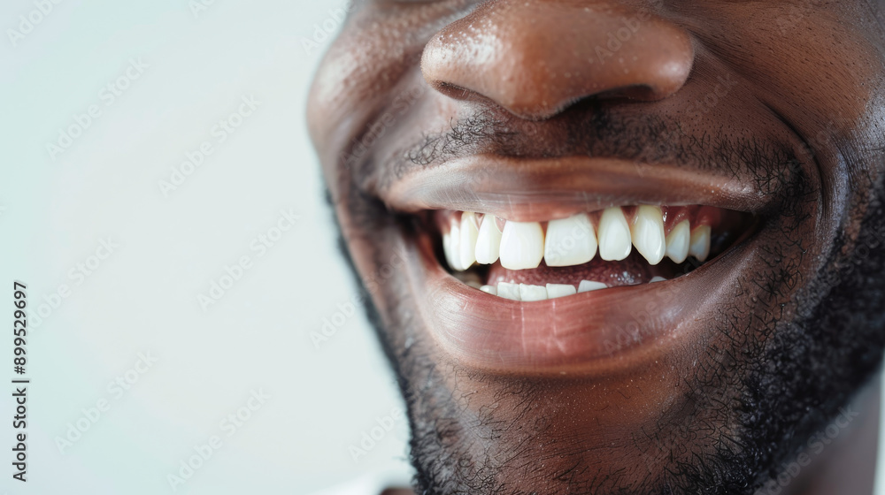A close-up of a man's wide, joyous smile, revealing his gleaming teeth and radiating happiness. A close-up of a man's wide, joyous smile, revealing his gleaming teeth and radiating happiness.