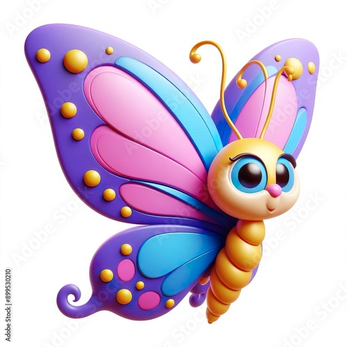 Butterfly 3D Cartoon Isolated on White Un papillon en 3D avec un style de dessin animé, isolé sur un fond blanc