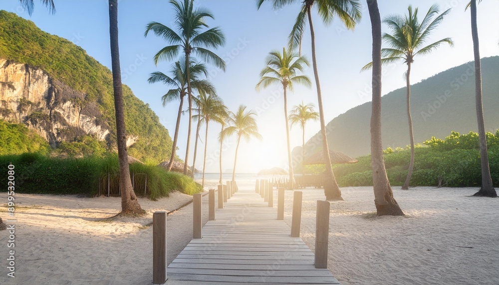 Tropical Retreat A palm-fringed pathway leading to a hidden beach cove, bathed in golden sunlight. Tropical Retreat A palm-fringed pathway leading to a hidden beach cove, bathed in golden sunlight.