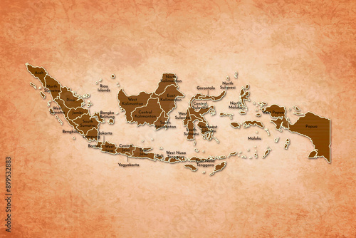 Indonesia Map. Indonesia Map with federal states in A vintage Color Texture Background