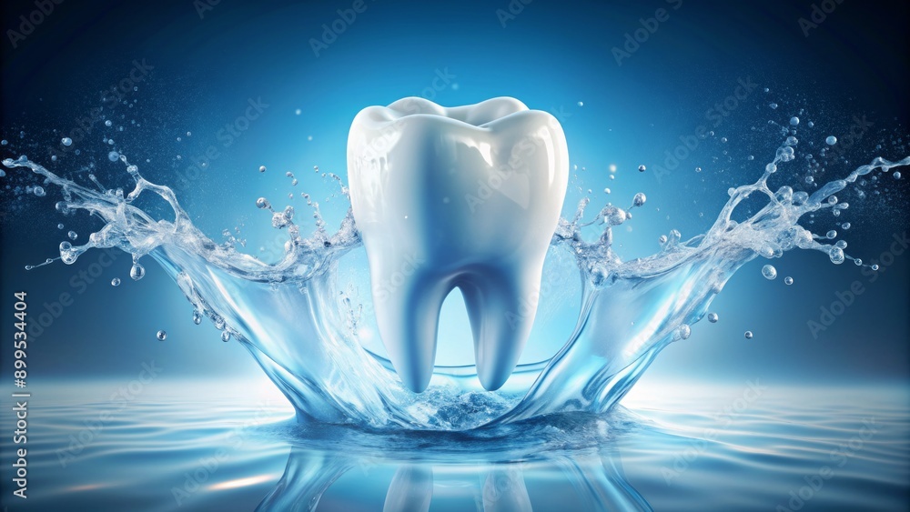 Crystal clear mouth rinse splashes onto a pristine white tooth, highlighting the importance of regular oral care and showcasing effective dental hygiene products. Crystal clear mouth rinse splashes onto a pristine white tooth, highlighting the importance of regular oral care and showcasing effective dental hygiene products.