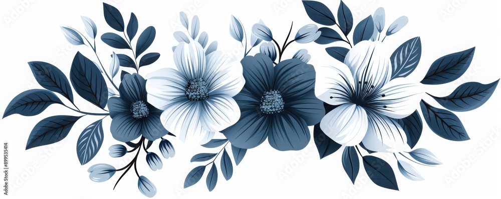 A beautiful arrangement of blue flowers and green leaves, perfect for adding a touch of elegance to any design or decor. A beautiful arrangement of blue flowers and green leaves, perfect for adding a touch of elegance to any design or decor.