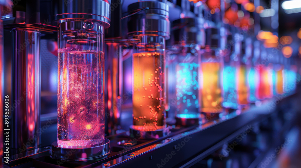 Vibrant laboratory equipment with glowing lights and liquids in high-tech containers, showcasing modern scientific advancements. Vibrant laboratory equipment with glowing lights and liquids in high-tech containers, showcasing modern scientific advancements.