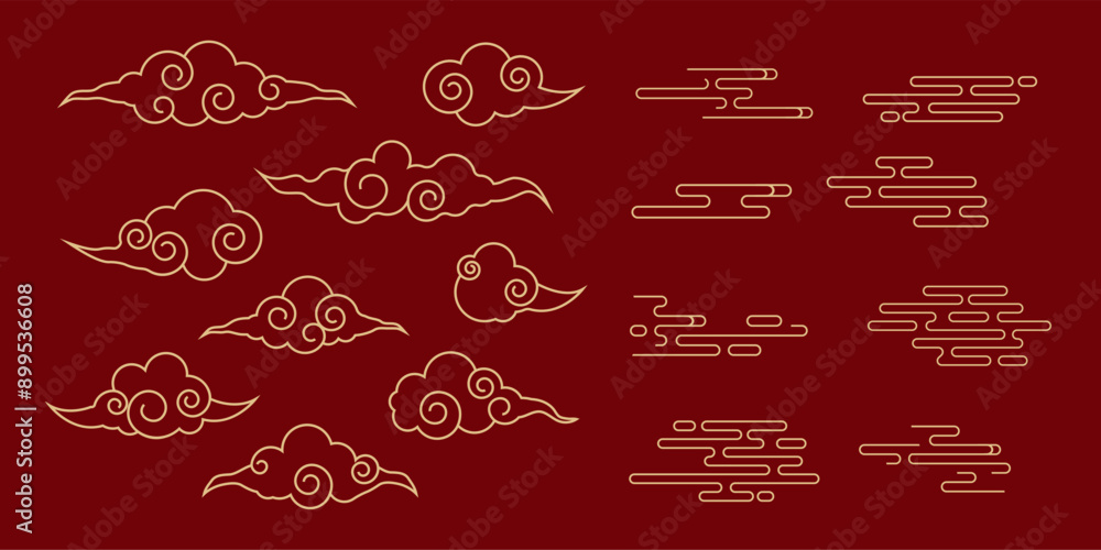Japanese cloud set, asian traditional wavy curly ornament. China ornament, eastern decoration doodle, line. Clouds flow with the wind in the sky . Japanese cloud set, asian traditional wavy curly ornament. China ornament, eastern decoration doodle, line. Clouds flow with the wind in the sky .