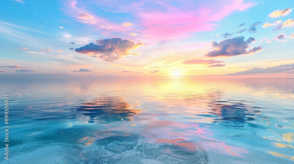 Sunset reflection on still water with vivid colors, sunset reflection, mirror-like water surface Sunset reflection on still water with vivid colors, sunset reflection, mirror-like water surface