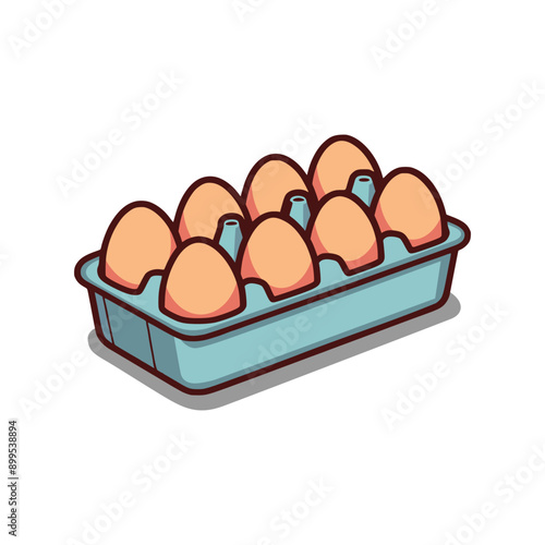 eight eggs inside the tray cartoon food healthy nature vector illustration template design