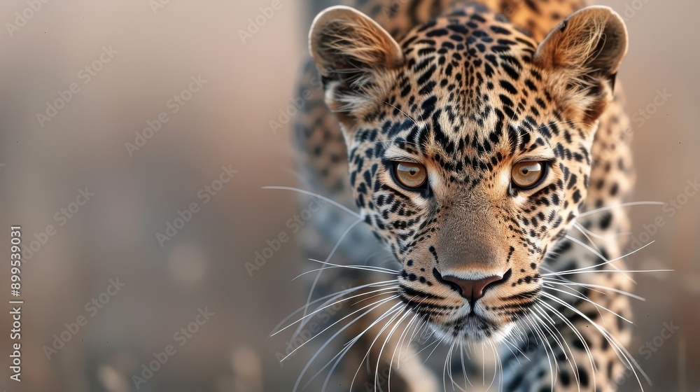 A close-up portrait of a leopard with piercing amber eyes. A close-up portrait of a leopard with piercing amber eyes.