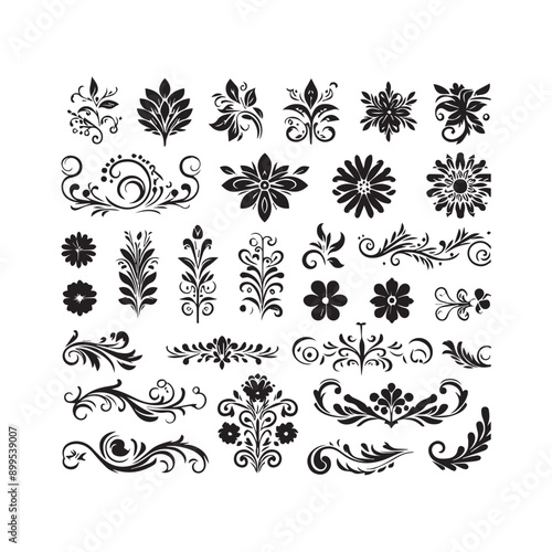 A collection of simple floral and ornamental designs