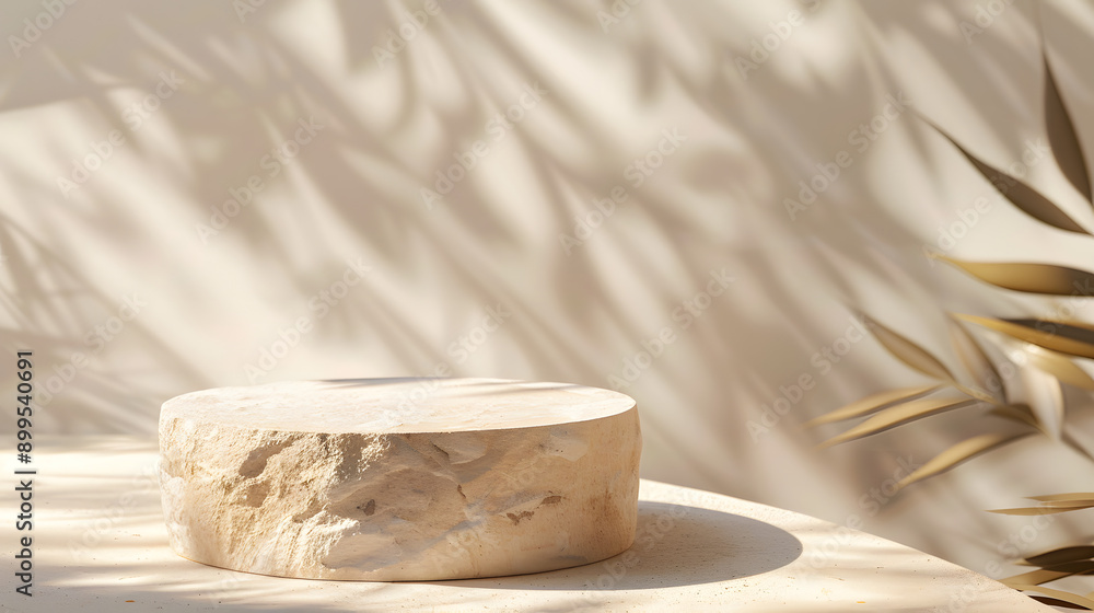 Stone Platform for Display with Nature Shadows on the Wall. Stone Platform for Display with Nature Shadows on the Wall.