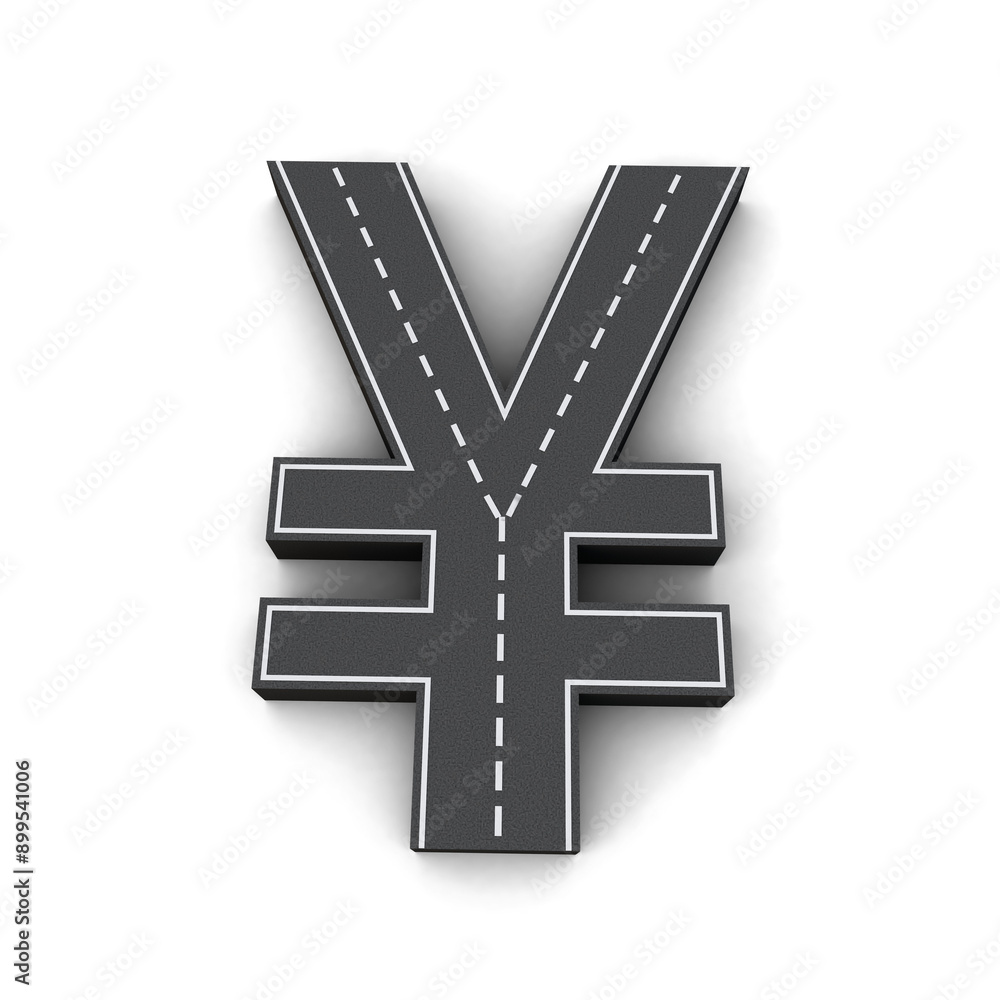 Obraz premium Japanese Yen and Chinese Yuan Currency symbol top view Road 3d png. Japanese yen Sign 3d. 3D rendering.