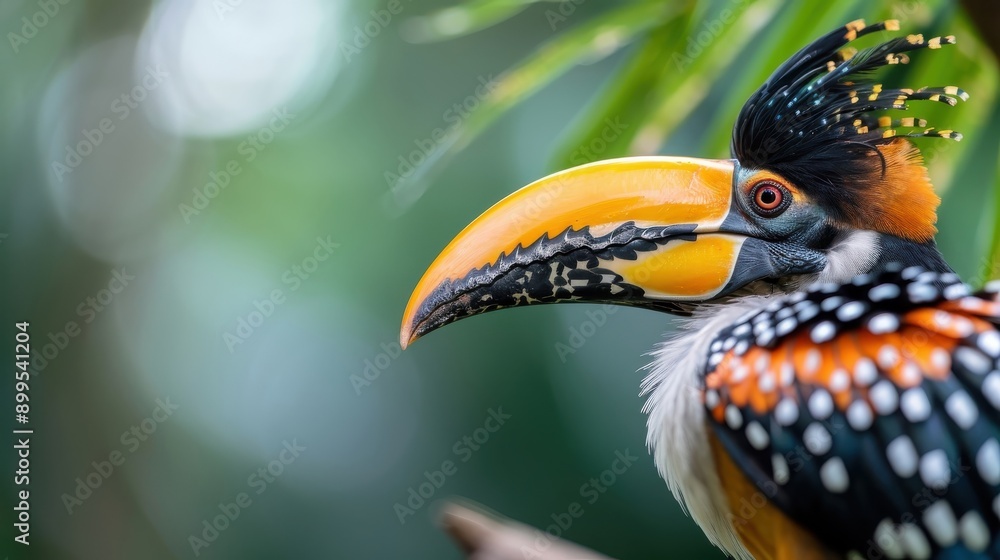Fototapeta premium A close-up of a hornbill's beak, showcasing its impressive size and colors.