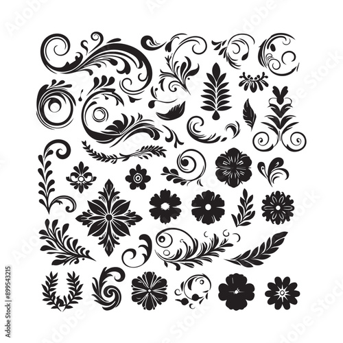 A collection of simple floral and ornamental designs