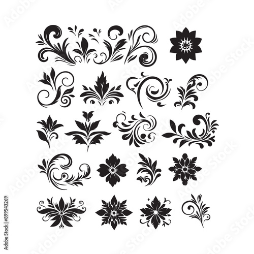 A collection of simple floral and ornamental designs