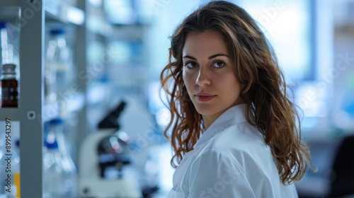 Portrait of a female scientist in a laboratory, representing scientific research, discovery, and dedication to science. Free Download Portrait of a female scientist in a laboratory, representing scientific research, discovery, and dedication to science. - GFXLoad