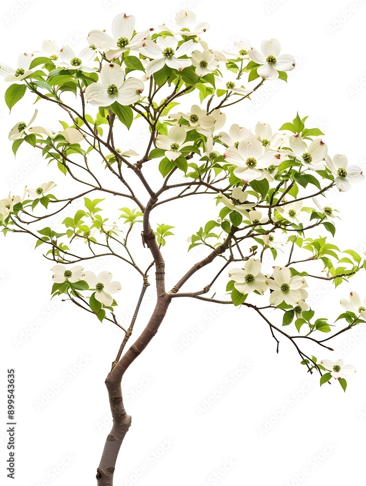 Obraz premium Elegant Flowering Dogwood Tree with Pink and White Petals on Plain White Background