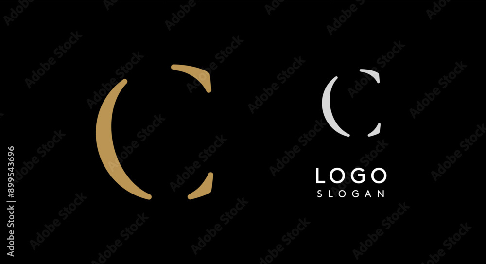 Minimalist logo design with letter C in gold on black background for luxury brand, beauty and fashion, premium corporate identity, and cutting-edge innovative futuristic projects. Vector illustration. Minimalist logo design with letter C in gold on black background for luxury brand, beauty and fashion, premium corporate identity, and cutting-edge innovative futuristic projects. Vector illustration.