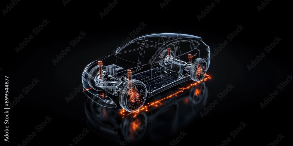 An electric car lithium battery pack is illustrated with power ...