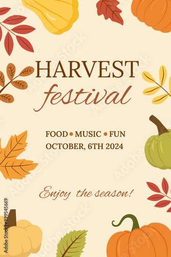 Harvest Festival design. Autumn background. Banner, poster, flyer template. Autumn botanical background.Vector illustration