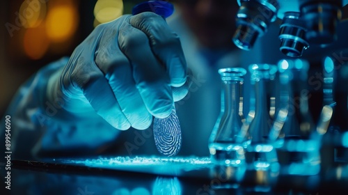 A forensic scientist analyzing fingerprints in a crime lab