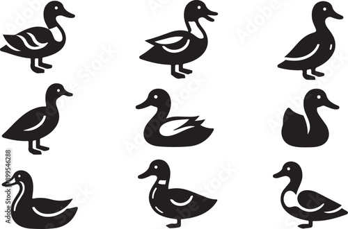 duck silhouette vector logo template. Lake Ducks Vector Silhouette. Rubber duck / ducky bath toy flat icon