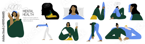 Sad frustrated characters set. People in anxiety, grief, depression. Frustration, sadness, sorrow emotions. Unhappy people in despair. Flat graphic vector.