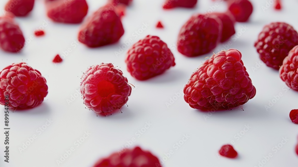 Juicy ripe raspberries on a clean white backdrop, brimming with vibrant hues and delicious taste, ideal for summer treats Juicy ripe raspberries on a clean white backdrop, brimming with vibrant hues and delicious taste, ideal for summer treats