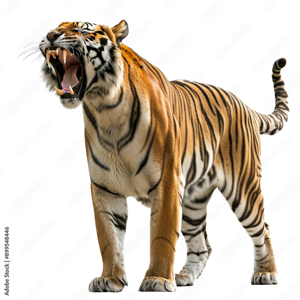 Fototapeta premium Tiger roar, isolated, transparent background, white background, no background