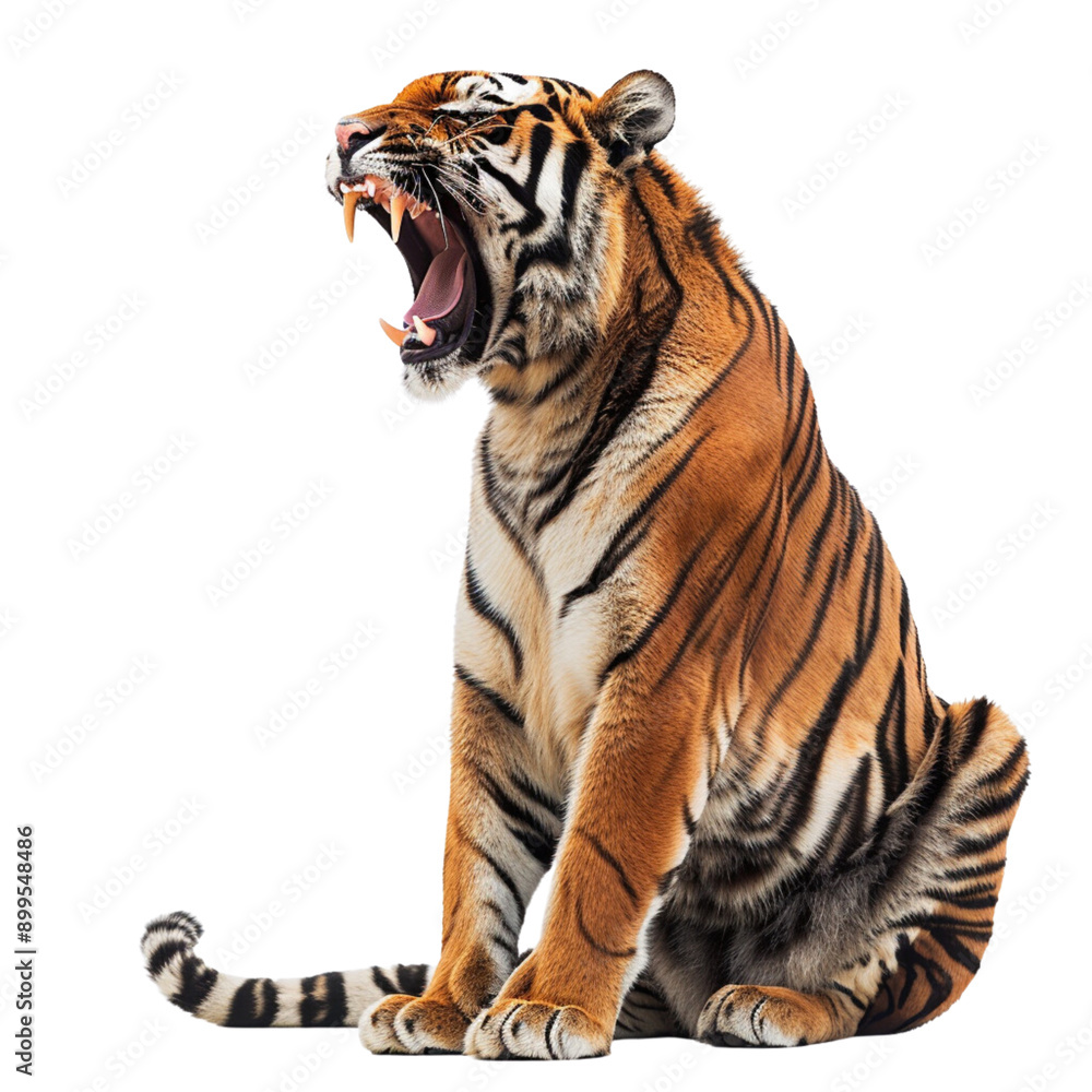 Fototapeta premium Tiger roar, isolated, transparent background, white background, no background