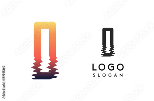 Letter D logo template, sunset reflection on water or sunset path logotype design for creative agencies, environment groups, design studios, tech companies, startups. Vector illustration