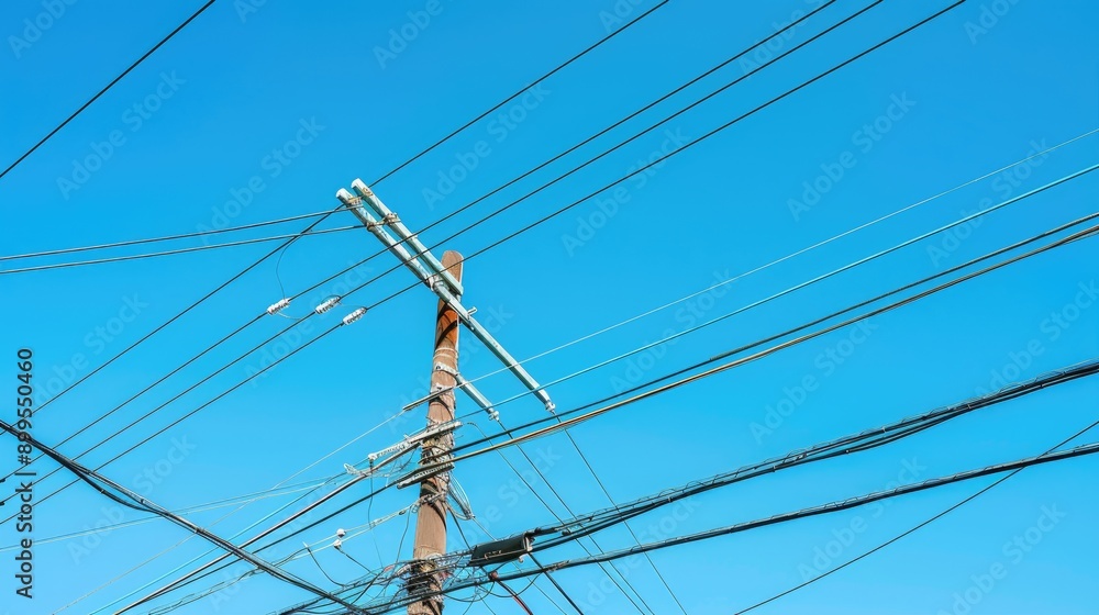 Electricity poles power lines and wires under clear blue sky Electricity poles power lines and wires under clear blue sky