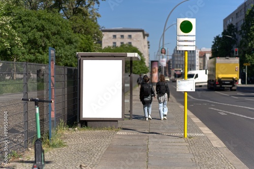 Portrait format billboard or display at a bus stop in Berlin.