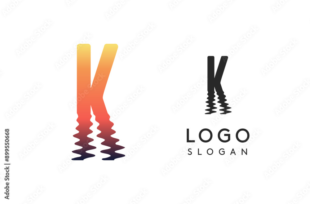 Letter K logo template, sunset reflection on water or sunset path logotype design for creative agencies, environment groups, design studios, tech companies, startups. Vector illustration Letter K logo template, sunset reflection on water or sunset path logotype design for creative agencies, environment groups, design studios, tech companies, startups. Vector illustration