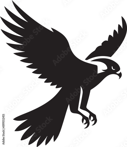 Falcon silhouette vector illustration. Flying Bald Eagle black and white Silhouette vector. Bald Eagle silhouettes isolated on white