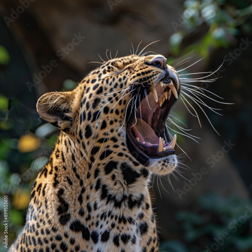 Fierce Leopard Roaring in the Wilderness photo