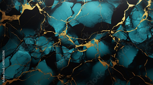Abstract marble background, A dark black and turquoise blue marble pattern with gold veins.background, wallpaper.
