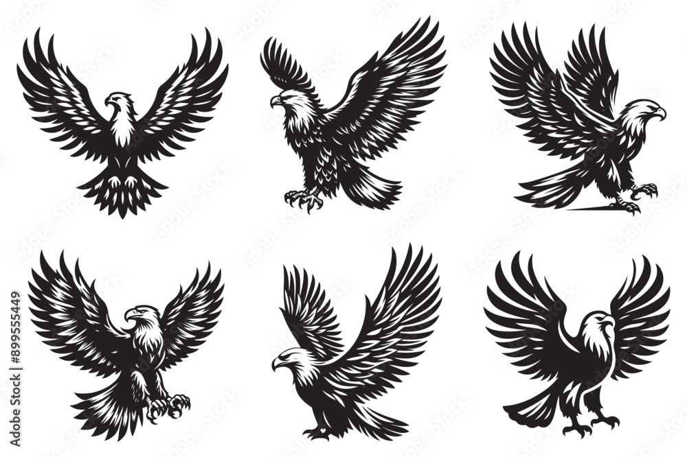Obraz premium Eagle set silhouette vector art illustration with white background - Generative AI