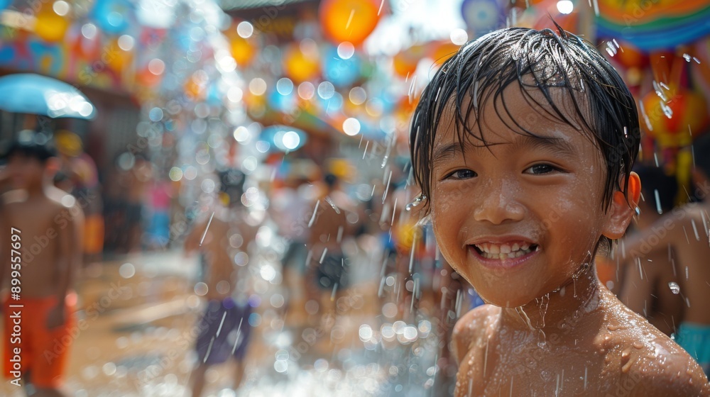 the Songkran festival in Thailand . small happy boy the Songkran festival in Thailand . small happy boy