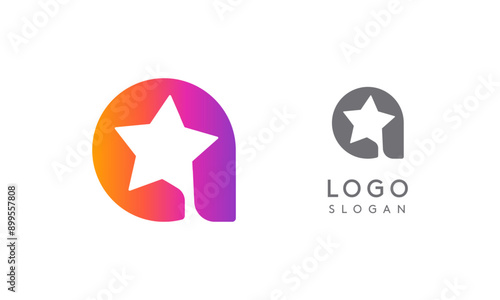 Letter a star, vibrant gradient colored logo for media, entertainment, technology, startup, social networking, communication, digital marketing industries. Vector illustration